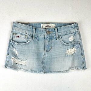 Hollister Distressed Denim Mini Skirt Lt Wash Y2K